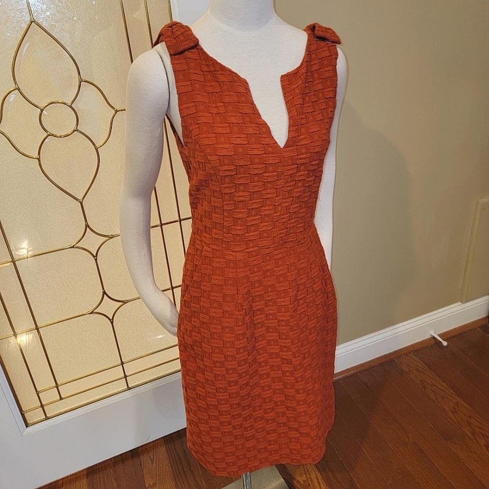 🤎 Burnt/Fire Orange Anthropologie Tabitha Textured/Weave Midi Dress, Size 6